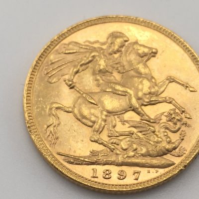 An 1897 full sovereign with Melbourne mint mark. Postage A