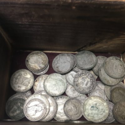 A box of silver coins.