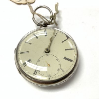 H/M silver Fusee pocket watch. Face damage/loose. Postage category A.