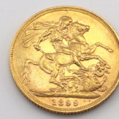An 1899 full sovereign. Postage cat A.