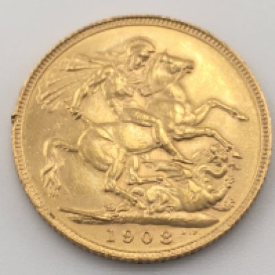 A 1908 full sovereign. Postage cat A.