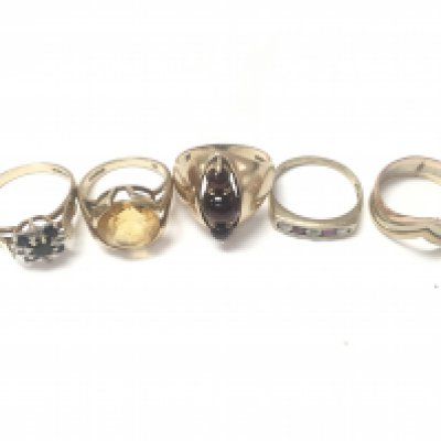 A small collection of 9ct rings. Approx weight 18.81 grams.