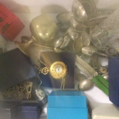 A box containing costume jewellery and watches various.