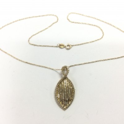 An 18ct gold teardrop shaped pendant set with diamonds and suspended on an 18ct gold chain, approx 3.2g. Shipping category A.