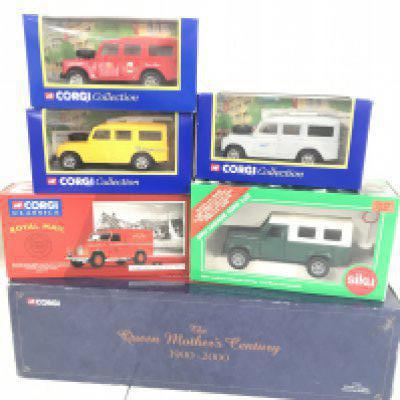 A Collection of Boxed Corgi And Siku Land Rovers And A Corgi Queen Mothers Century Set.