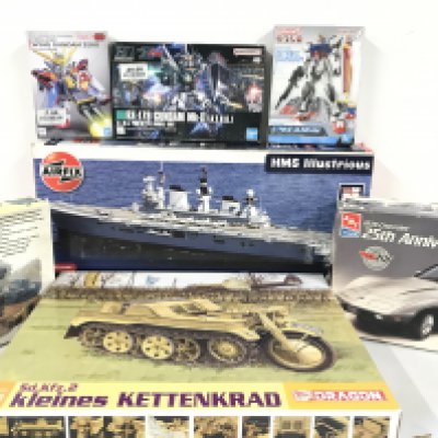 A Collection Of Boxed Model Kits Including Dragon. Ertl. Airfix Etc. HMS Illustrious Has No Imstructions Or Decals.No Reserve.