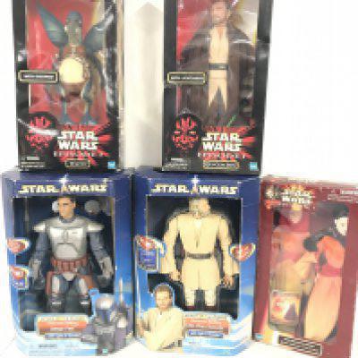 5 Boxed Star Wars 12 Inch Figures Including Jango Fett. Qui-Gon-Jinn etc. No Reserve.