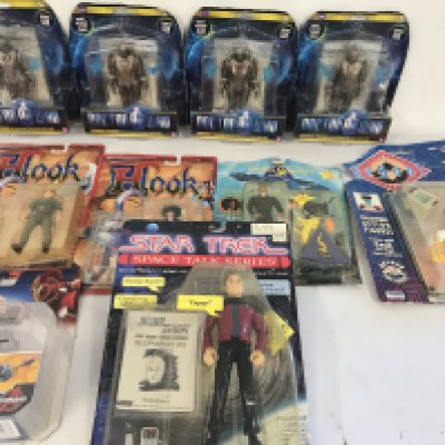 A Collection Of Carded Figures. Including Doctor Who. Hook etc. Star Trek Has blister Coming Away.