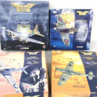 4 X Boxed Corgi Aviation Aircraft. A B-17G Flying Fortress #48201. A Spitfire #AA31901 A P51 Mustang #49301 And A Messerschmitt. #49202.(4).