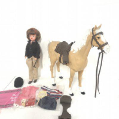 A Vintage Pedigree Sindy Dolls In Horse Riding Outfit. With Other Cloths And A Lone Ranger Horse. No Reserve.