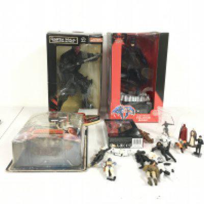 A collection of Star Wars action figures including boxed Darth Maul with light up lightsaber.. Padme Amidala on unopened card..a boxed Chewbacca plus 15 small loose figures.  Also included a boxed Batman talking bank.  No reserve 
