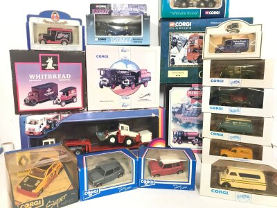 A Collection Of Boxed Corgi Vehicles And A Siku MAN Larry With Trailer And Bulldozer.