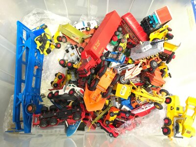 A Collection Of Playworn Diecast Including a Dinky Hoynor Car Transporter. No Reserve.