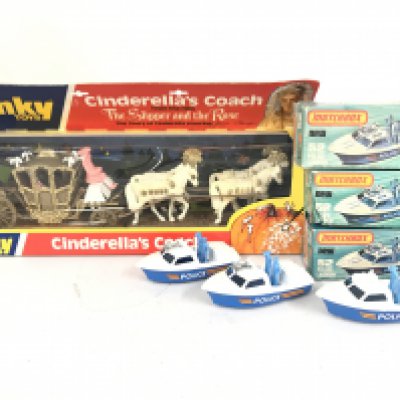 A Boxed Dinky Cinderellas Coach And 3 Matchbox Police Launches.