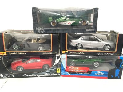 5 X Boxed 1:18 Scale Diecast Cars Including Hotwheels, Maisto Etc. Boxes In Various States.