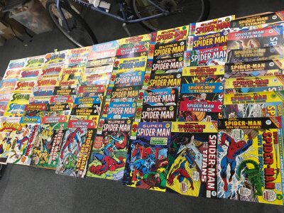 A large collection of Spider-Man comics