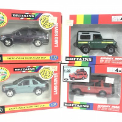 4 Boxed Britains Land Rovers. 2 Freelanders #s09484 And 09483. A Forest Enterprise Land Rover #5986 And A Discovery Rally #9482. (4).
