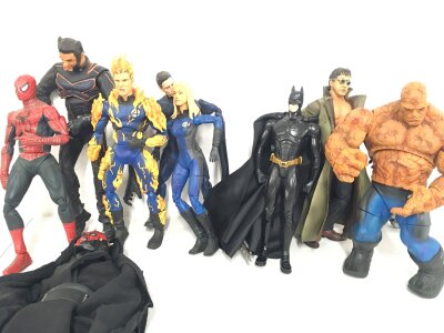 A Collection Of 12 Inch Marvel Figures. Also A Darth Maul And Batman. Also Imclides The Backing Cards For Some.