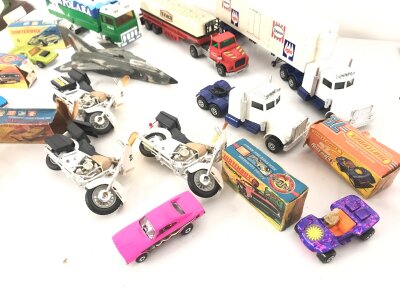 3 Matchbox Harley Davidson Police Motor Cycles and Other Diecast including 5 Boxed Superfast Cars (Boxes Are Worn.) No Reserve.