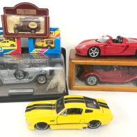 A Franklin Mint Rolls Royce Silver Ghost In Case. A Polistol Alfetta 1750 in Case. A Maisto Porsche Carrera GT And A Maisto 196 Ford Mustang. No Reserve.