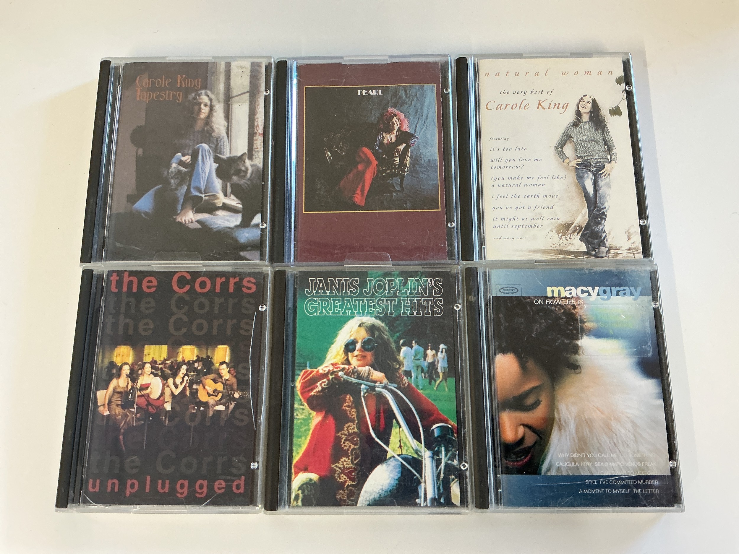 Six minidiscs by various artists comprising Carole King, Janis Joplin, The Corrs and Macy Gray.