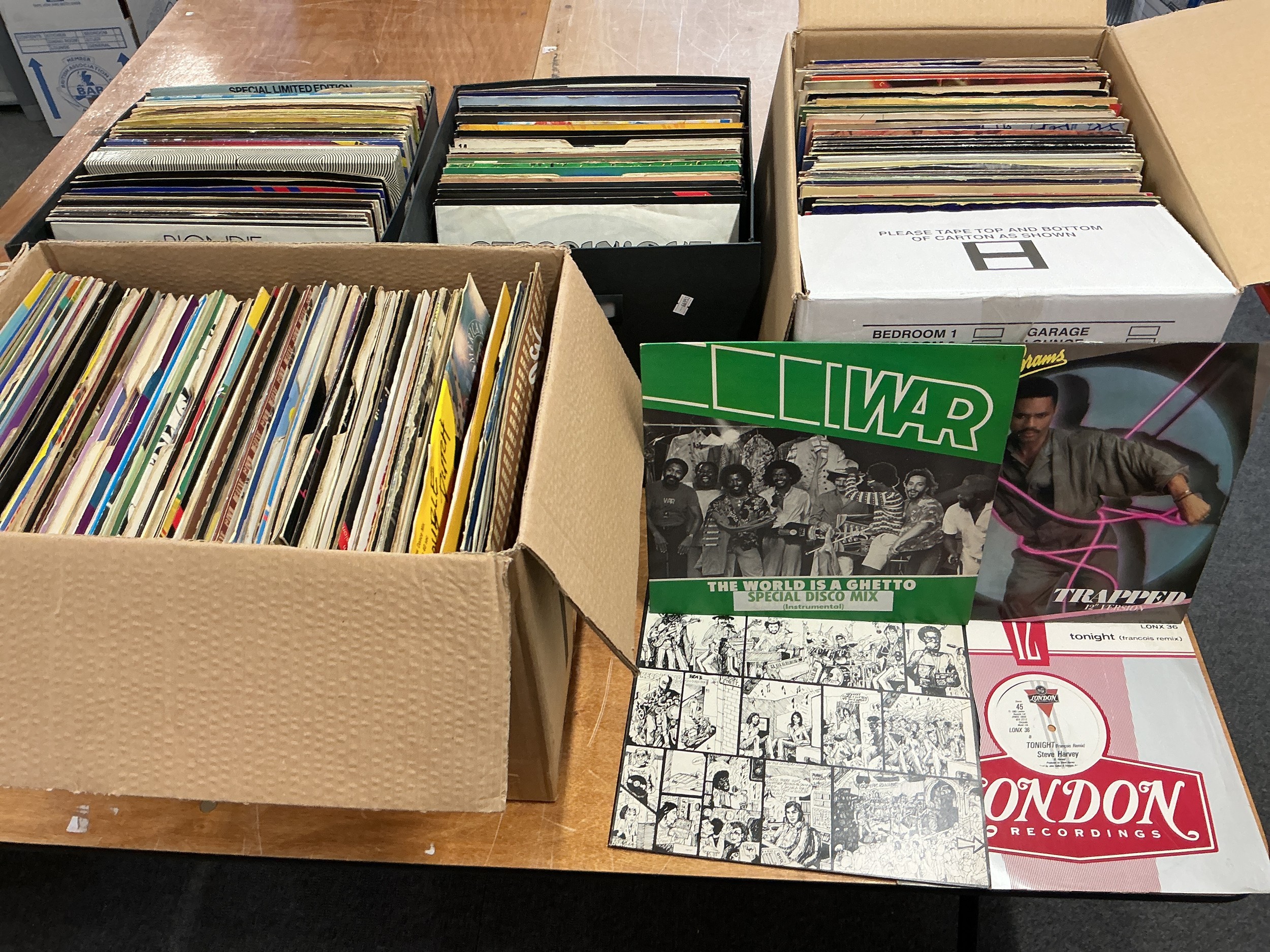 A large collection of 12" singles by various artists including Blondie, War, George Clinton and many more.