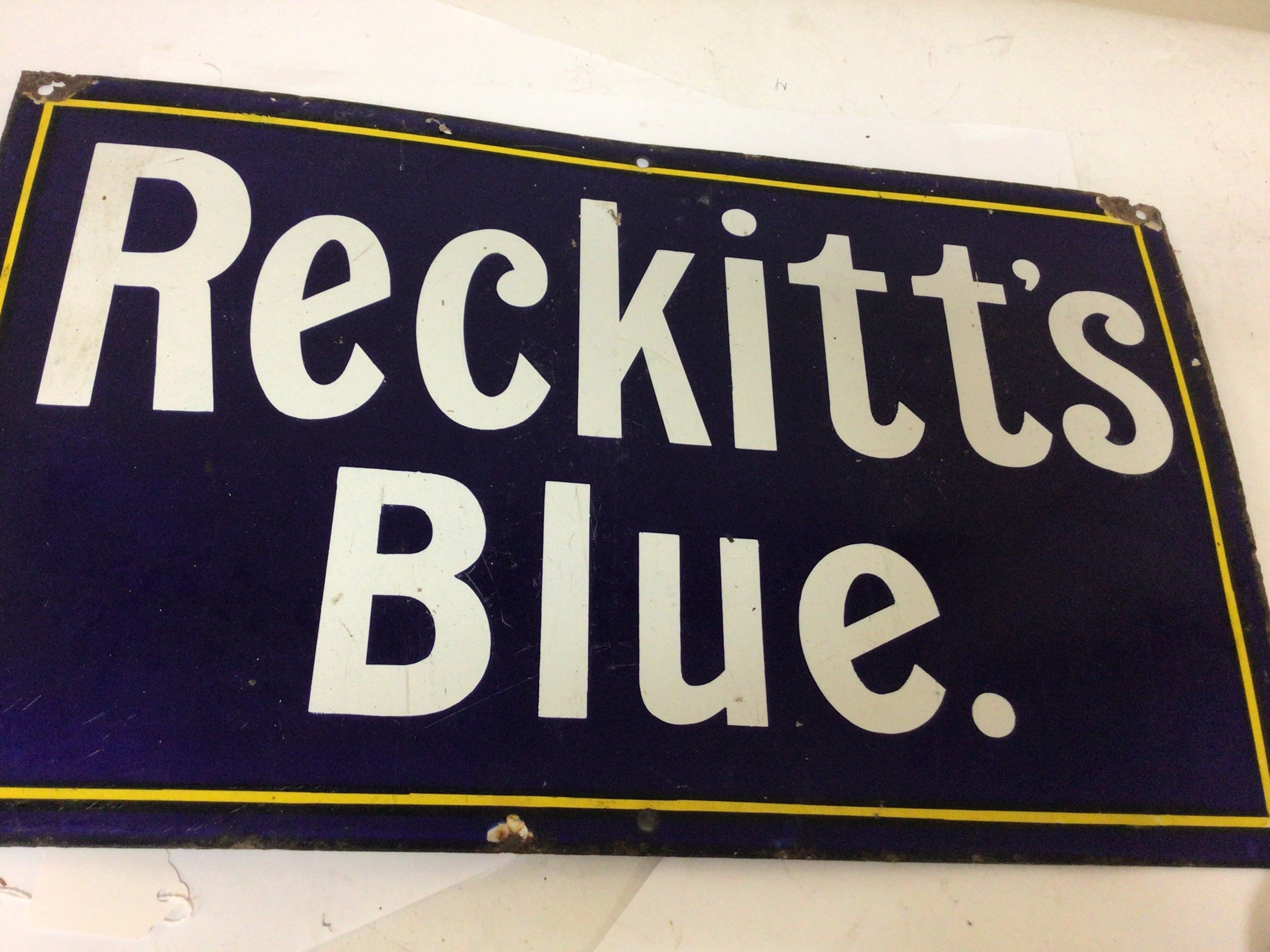  A Vintage enamel sign Reckitt's Blue. 51x31cm 