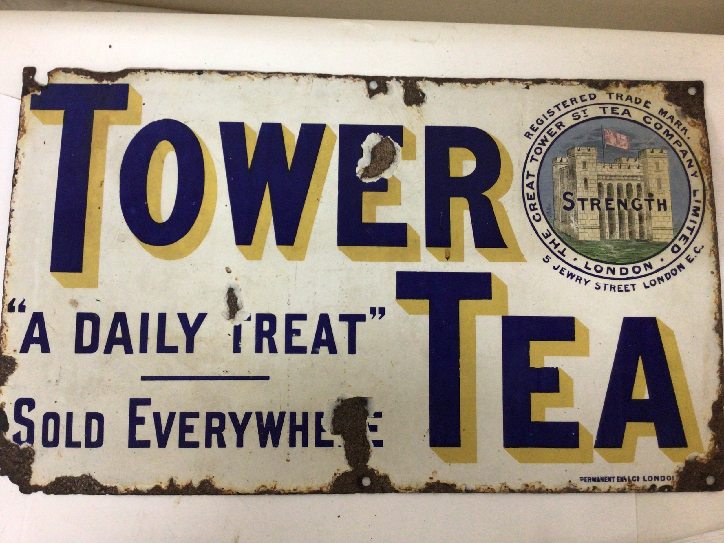  A Rare Vintage Enamel sign Tower Tea 51x31cm 