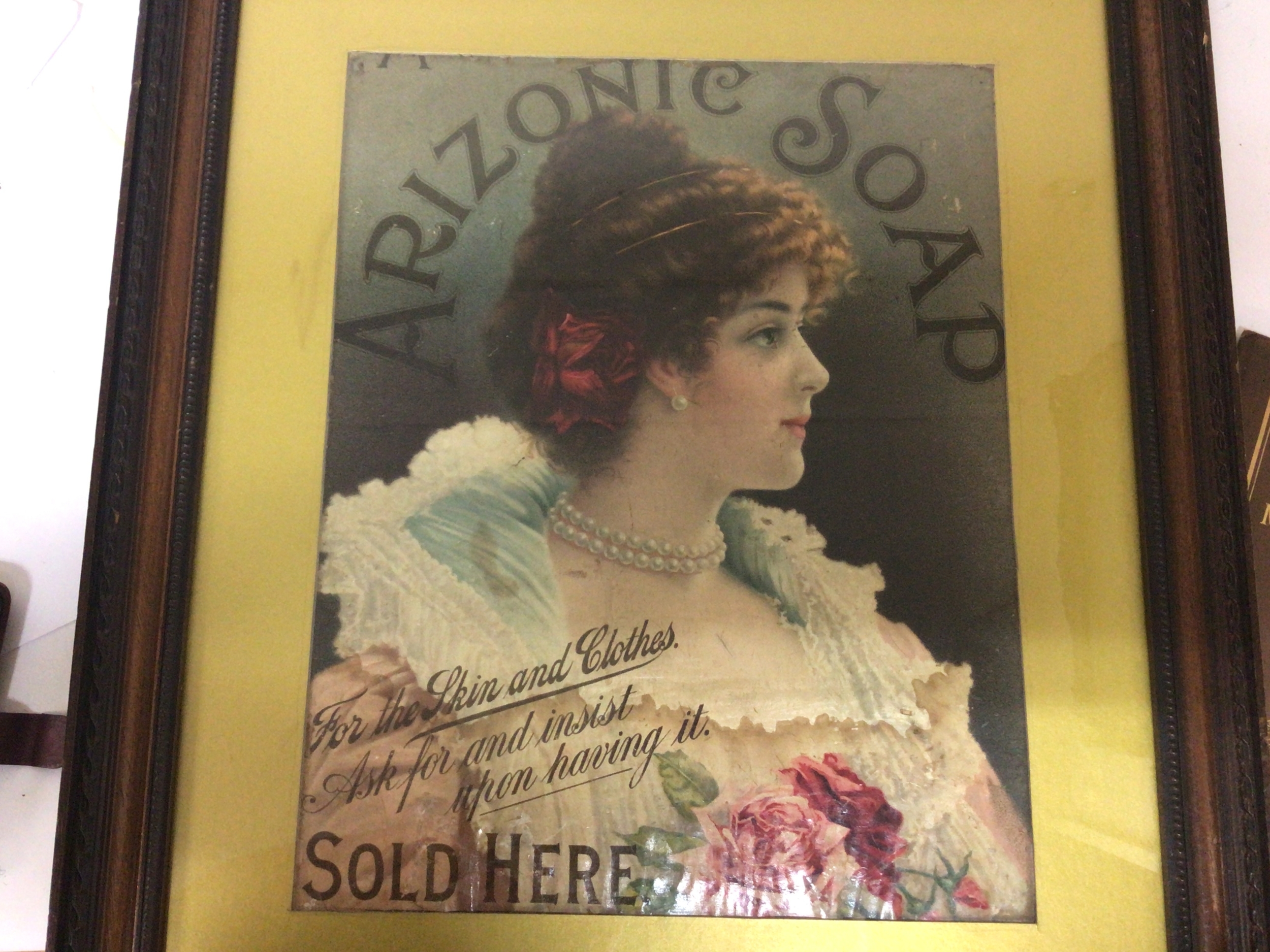 A framed Victorian Arizonic Soap advertising sign.