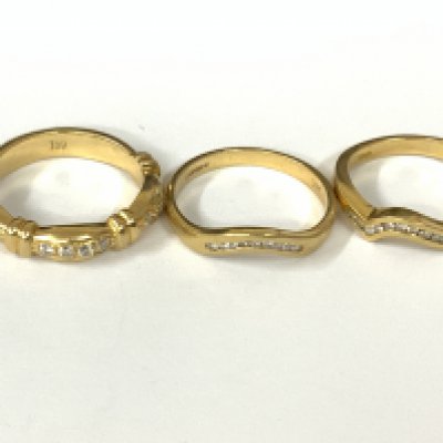 Three 18ct gold diamond half hoop rings. Approx ring size L,O. Approx 13.1g. Postage category A
