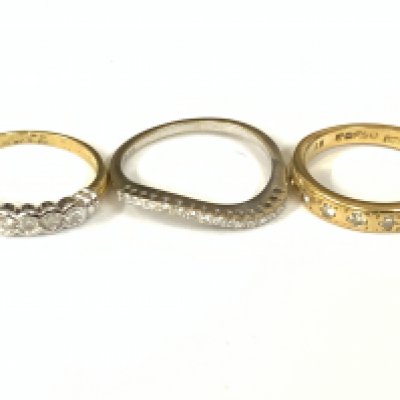 Three 18ct gold diamond half hoop rings. Approx ring size K,N. Approx 7.9g. Postage category A