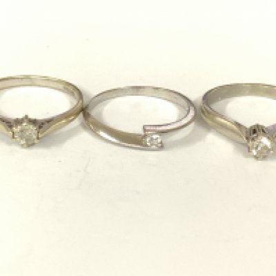 Three 9ct white gold diamond rings. Approx ring size L,O,Q. Approx 5.8g. Postage category A