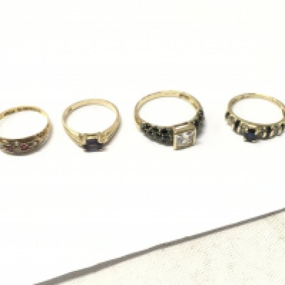 Four 14ct gold mixed stone set rings, approx weight 9.8 grams, size L,N,S.