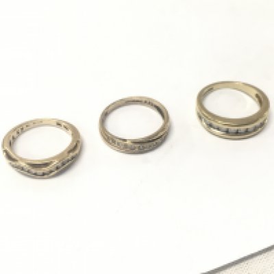 Three 9ct gold half eternity diamond rings. Size J,N,O, Approx weight 9.6 grams.