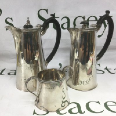 A three piece silver tea and coffee set, Sheffield hallmarks. Approx 1.17kg. Shipping category B.