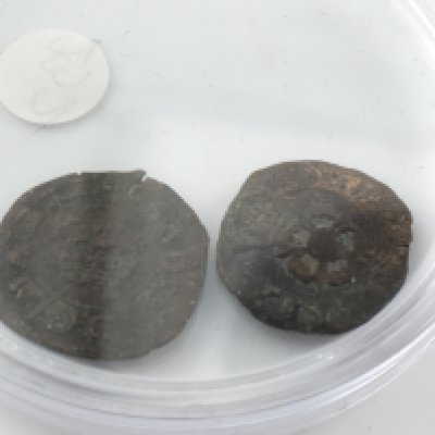 Two Charles I rose farthings. Postage A