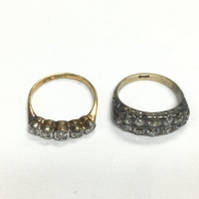 Two gold rings inset with old cut diamonds, approx total weight 7g. Shipping category A.