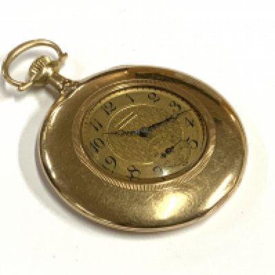An unusual 14ct gold wide rimmed Waltham pocket watch together with a 14ct gold albertine. 61.06 total weight (A)