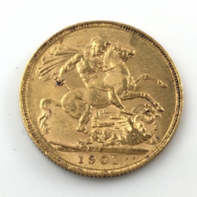 An 1901 full sovereign with Perth mint mark in coin capsule. Postage A