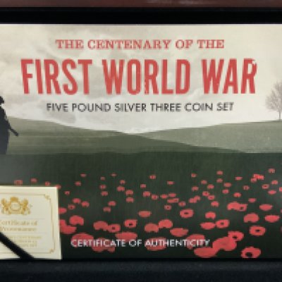 First World War five pound silver coin set (A) NO RESERVE