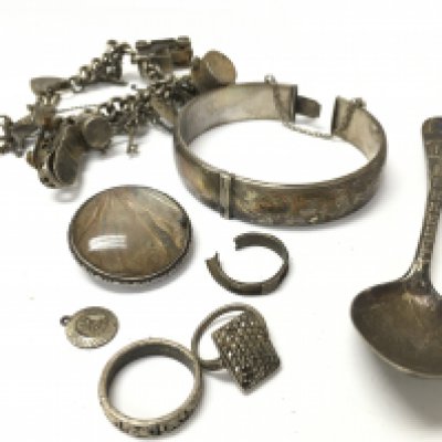 Silver charm bracelet, bangles, rings etc. postage category A