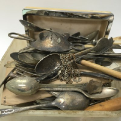 A mixed collection of costume and silver plate, postage category B