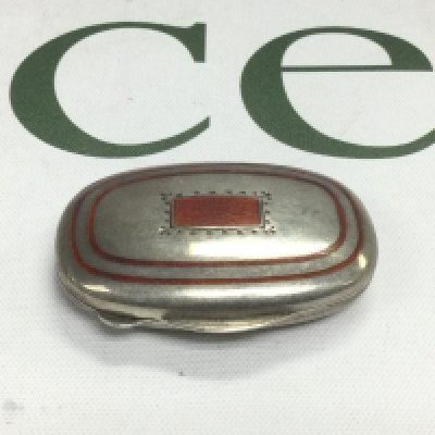 A silver and enamelled pill box, approx 4.5cm x 3.5cm. Shipping category A.