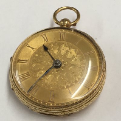 A 18ct gold key wind pocket watch, the gilded dial with Roman numerals