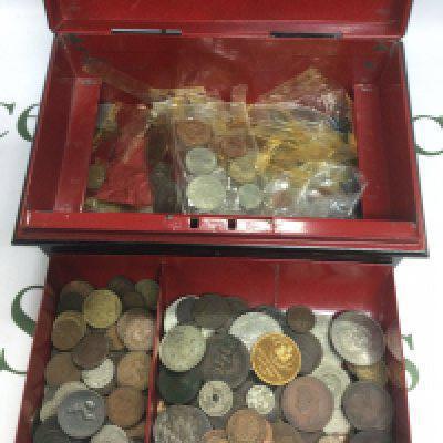A tin of coins including some Georgian examples. Shipping category D.