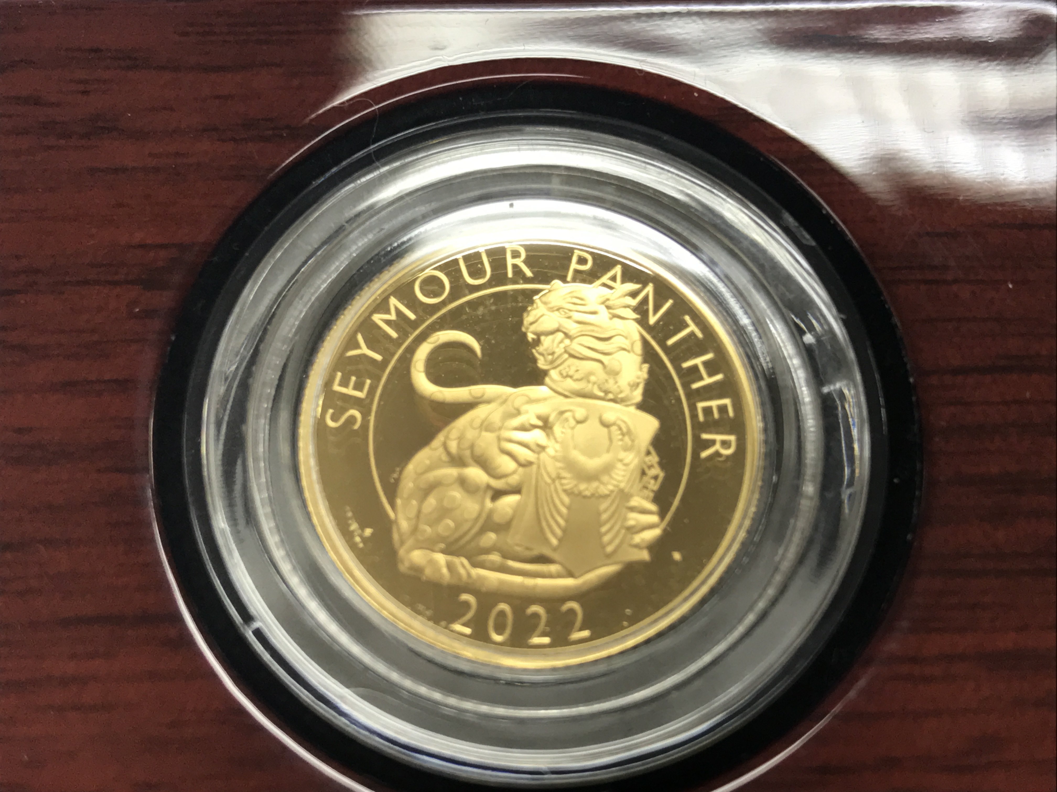 A 2022 1/4oz gold proof royal Tudor beasts coin. The Seymour panther. Postage B