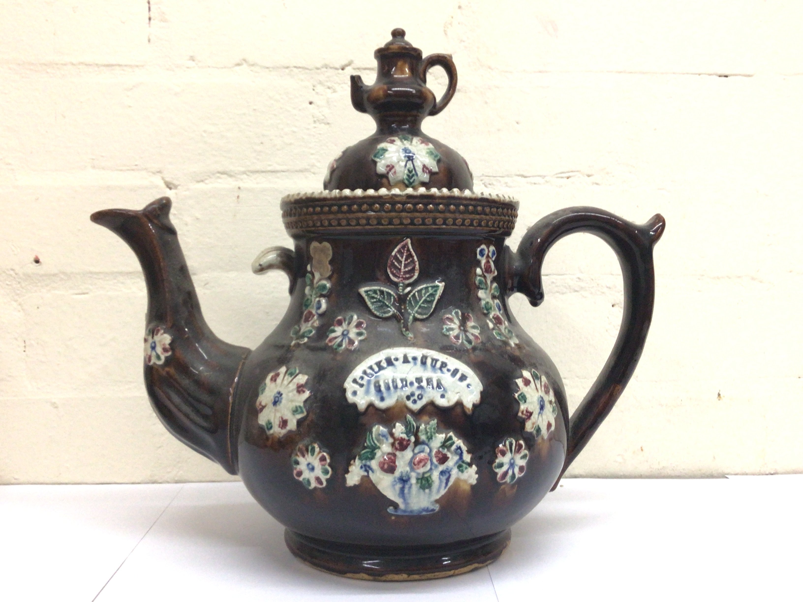Bargeware teapot with some damage. 30cm tall approximately. Postage cat D