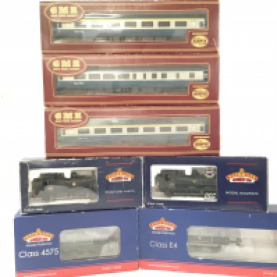 A Collection of 4 Boxed Bachmann 00 Gauge Locomotives and 3 GMR Coaches.
