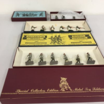 3 boxes of metal military Minature figures. Manufacturers include Steadfast. Featuring the Cameroonians..Britains featuring infantry and Stex featuring Russian infantry. No reserve