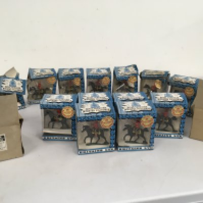 A collection of 13 boxed Royal Mounted Canadian Policeman by Britains. 7 boxes in worn condition 6 are still in their packaging boxes of 3 each. No reserve